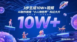 3步生成10W+视频，AI制作微观“小人物世界”科幻大片，条条万赞，1条作品涨粉2.3W-副业网创