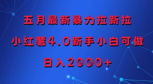 五月最新暴力拉新拉，小红薯4.0新手小白可做，日入多张-副业网创