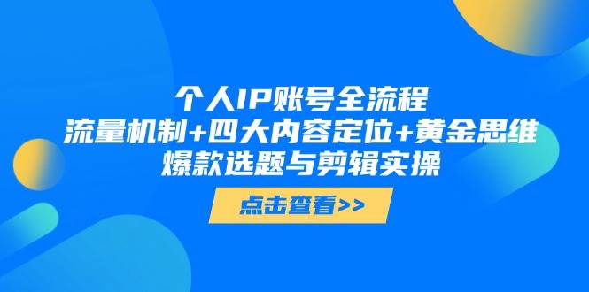 个人IP账号全流程：流量机制+四大内容定位+黄金思维, 爆款选题与剪辑实操-副业网创