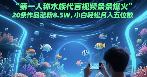 第一人称水族代言视频条条爆火，20条作品涨粉8.5W，小白轻松月入五位数-副业网创