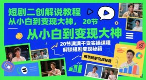短剧二创解说教程，从小白到变现大神，20节满满干货实操课程，解锁短剧变现秘籍-副业网创
