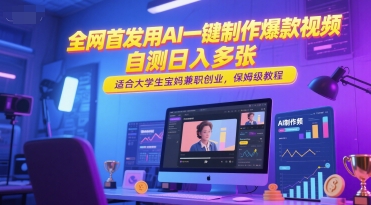 全网首发用AI一键制作爆款视频，自测日入多张，适合大学生宝妈兼职创业，保姆级教程-副业网创