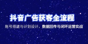 抖音广告获客全流程，账号搭建与计划设计，数据回传与闭环运营实战-副业网创