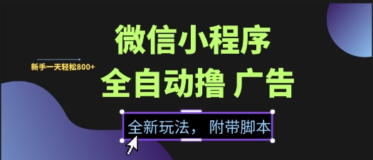 微信小程序全自动撸广告项目，彻底解决没流量的问题，新手一天8张+【揭秘】-副业网创