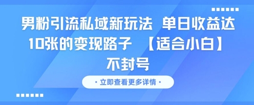 男粉引流私域新玩法，单日收益达10张的变现路子 【适合小白】不封号-副业网创