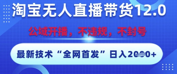 淘宝无人直播带货12.0，最新技术，不封号，不违规，操作简单，开播爆单，日入多张【揭秘】-副业网创