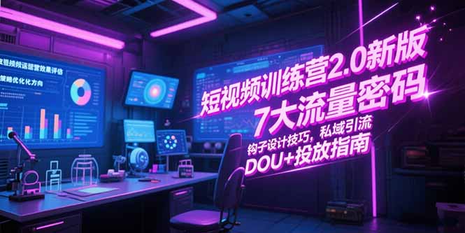 短视频训练营2.0新版，7大流量密码/钩子设计技巧/私域引流/DOU+投放指南-副业网创