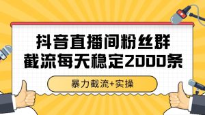 抖音直播间粉丝群截流，稳定采集数据全行业通用 2000+数据一天-副业网创