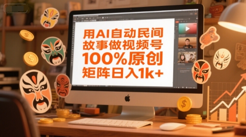 用AI自动民间故事做视频号，100%原创，矩阵日入1k+-副业网创