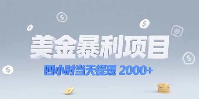 美金暴利项目，四小时当天提现 2000+机会留给会选赛道的人-副业网创