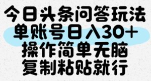 今日头条问答玩法，单账号日入30+，操作简单无脑复制粘贴就行-副业网创