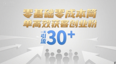 零基础零成本简单高效获客创业粉，一天引流30+-副业网创