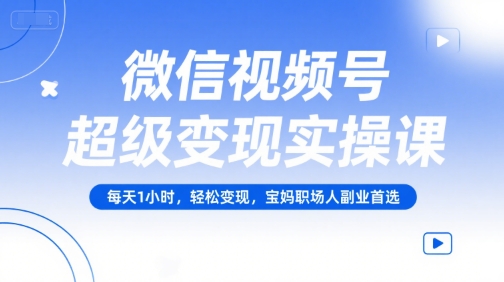 微信视频号超级变现实操课，每天1小时，轻松变现，宝妈职场人副业首选-副业网创