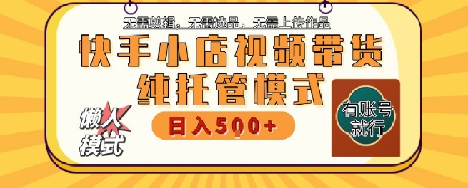 快手小店托管代运营，无需剪辑，无需选品，无需上传作品，全程无需操作，轻松月入5k+【揭秘】-副业网创