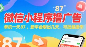 微信小程序看广告，单机一天87，新平台刚出几天，可批量操作，日入5张-副业网创