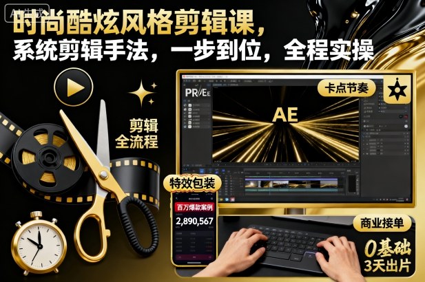时尚酷炫风格剪辑课,系统剪辑手法,一步到位,全程实操-副业网创