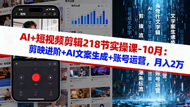 AI+短视频剪辑218节实操课-10月：剪映进阶+AI文案生成+账号运营，月入2万-副业网创
