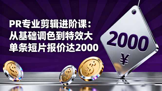PR专业剪辑进阶课:从基础调色到特效大片的进阶技能,单条短片报价达2000-副业网创