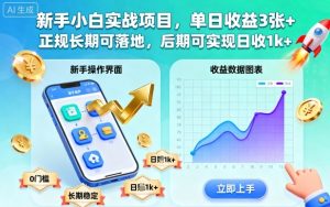 新手小白实战项目,单日收益3张+,正规长期可落地,后期可实现日收1k+【揭秘】-副业网创