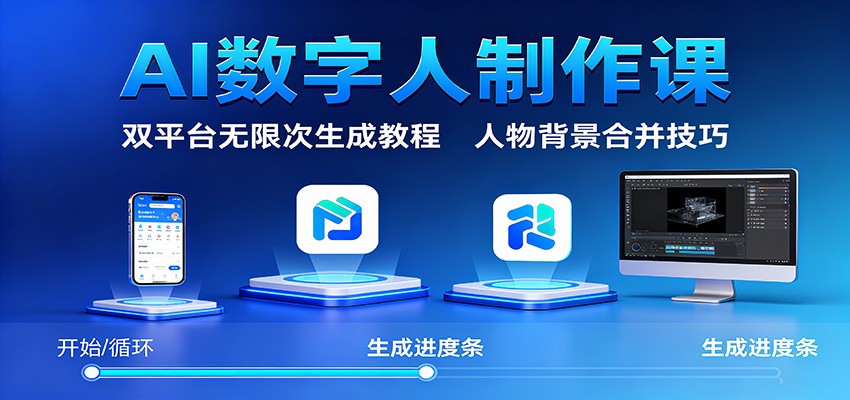 AI数字人制作课：双平台无限次生成教程，人物背景合并技巧-副业网创