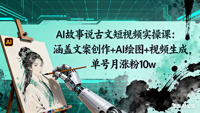AI故事说古文短视频实操课：涵盖文案创作+AI绘图+视频生成，单号月涨粉10w-副业网创