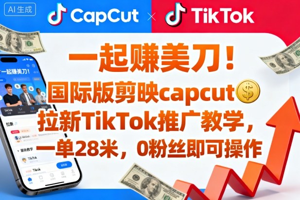 一起賺美刀！国际版剪映capcut拉新TikTok推广教学，一单28米，0粉丝即可操作(附推广入口和教学)-副业网创