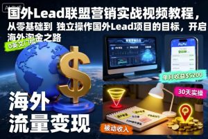 国外Lead联盟营销实战视频教程,从零基础到独立操作国外Lead项目的目标,开启海外淘金之路-副业网创
