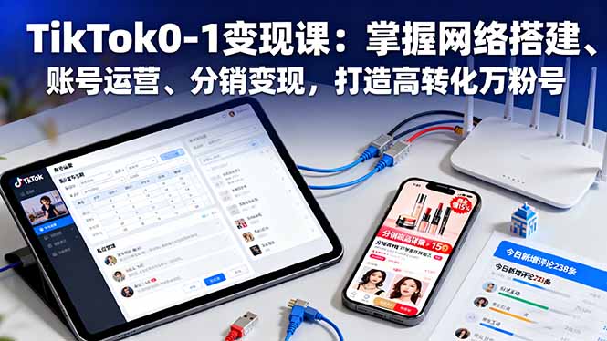 TikTok0-1变现课:掌握网络搭建、账号运营、分销变现,打造高转化万粉号-副业网创