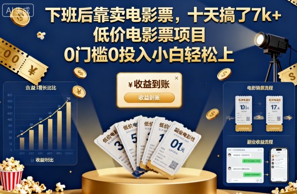 下班后靠卖电影票,十天搞了7k+,低价电影票项目,0门槛0投入小白轻松上手【揭秘】-副业网创