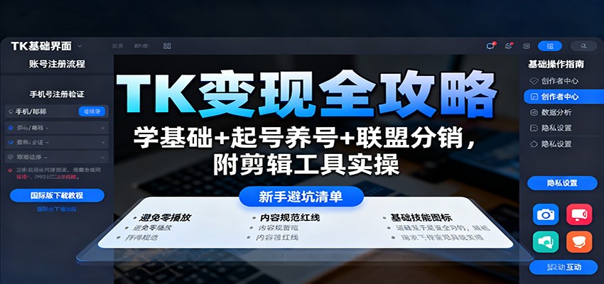 TK变现全攻略:学基础+起号养号+联盟分销,附剪辑工具实操-副业网创