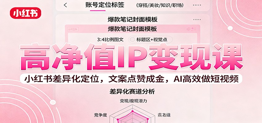 高净值IP变现课:小红书差异化定位,文案点赞成金, AI高效做短视频-副业网创
