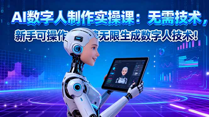 AI数字人制作实操课:无需技术,新手可操作,免费无限生成数字人技术!-副业网创