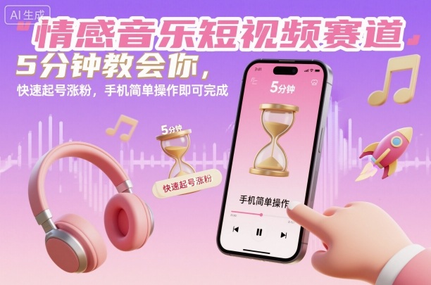 情感音乐短视频赛道,5分钟教会你,快速起号涨粉,手机简单操作即可完成-副业网创