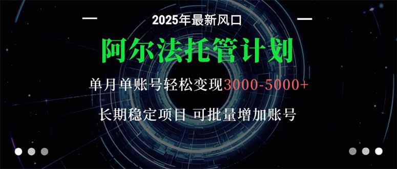 阿尔法托管计划 单账号月入3000-5000,长期稳定项目,新手小白轻松上手。-副业网创