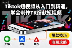 Tiktok短视频从入门到精通,学会制作TK爆款短视频-副业网创