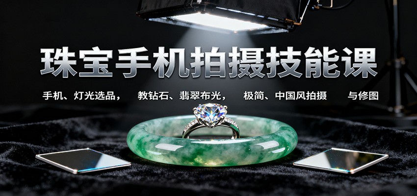 珠宝手机拍摄技能课:手机、 灯光选品,教钻石、翡翠布光,极简、中国风拍摄与修图-副业网创