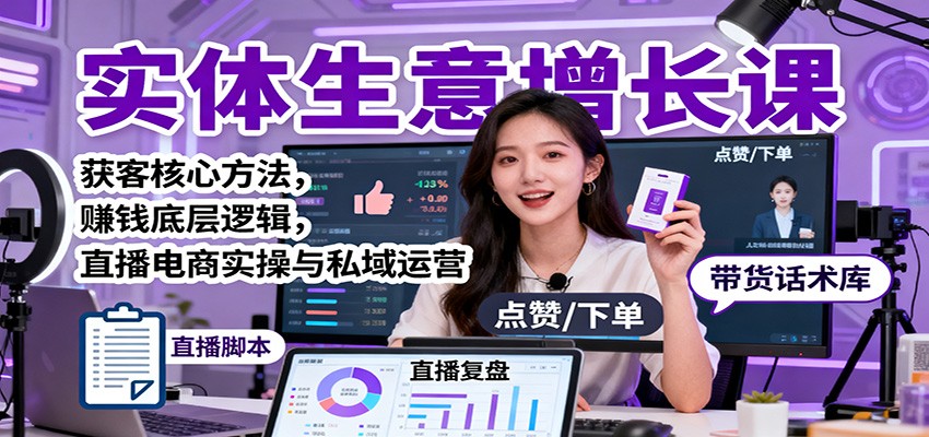 实体生意增长课：获客核心方法，赚钱底层逻辑，直播电商实操与私域运营-副业网创