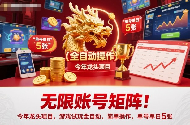 无限账号矩阵！今年龙头项目，游戏试玩全自动，简单操作，单号单日5张【揭秘】-副业网创