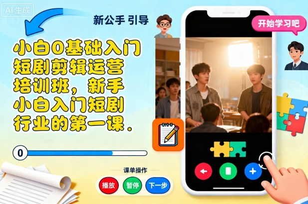 小白0基础入门短剧剪辑运营培训班,新手小白入门短剧行业的第一课-副业网创