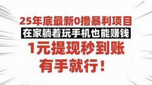 25年底最新0撸暴利项目，在家躺着玩手机也能赚钱，1元提现秒到账，有手...-副业网创