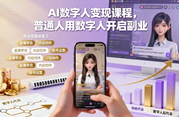 AI数字人变现课程,普通人用数字人开启副业-副业网创