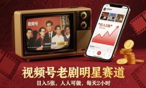 视频号老剧明星赛道，日入5张，人人可做，每天2小时-副业网创