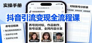 抖音引流变现全流程课：养号找对标，作品制作，账号设置，全网内容分发-副业网创