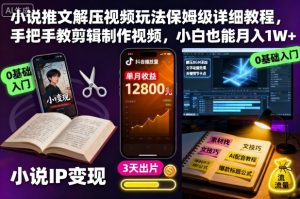 小说推文解压视频玩法保姆级详细教程,手把手教剪辑制作视频,小白也能月入1W+-副业网创