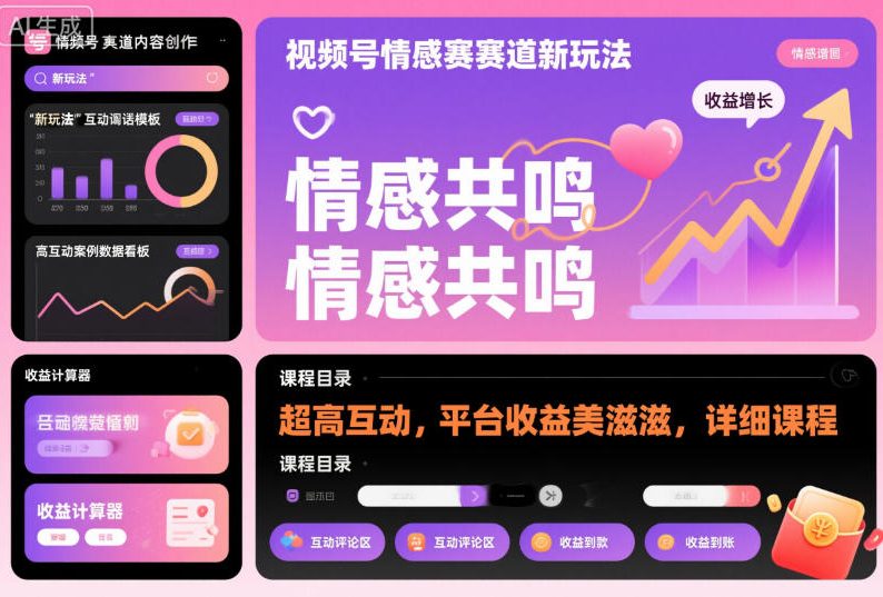 视频号情感赛道新玩法,超高互动,平台收益美滋滋,详细课程-副业网创