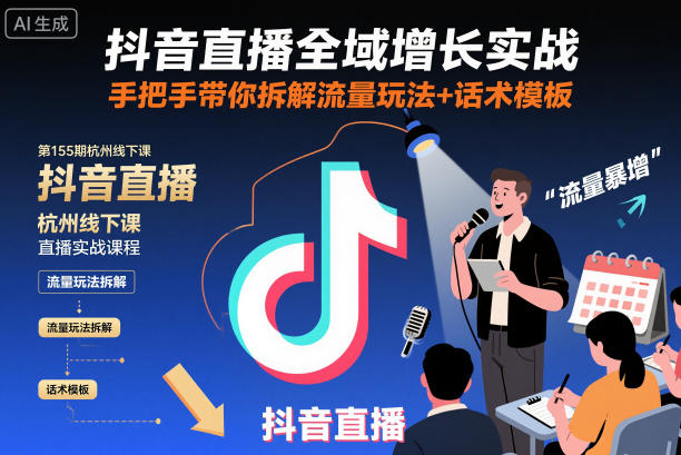 抖音直播全域增长实战第155期杭州线下课，手把手带你拆解流量玩法+话术模板-副业网创