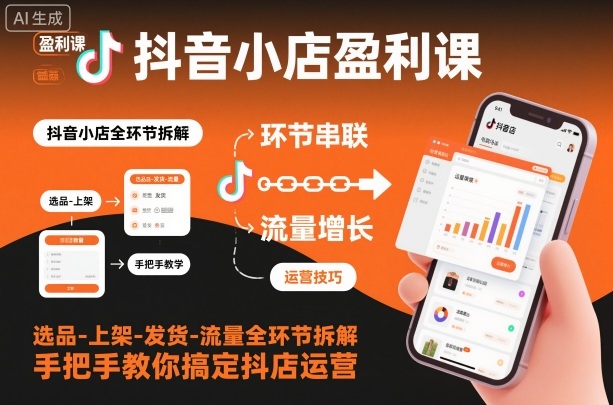 抖音小店盈利课-选品-上架-发货-流量全环节拆解,手把手教你搞定抖店运营-副业网创