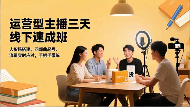 运营型主播三天线下班,人货场搭建,四部曲起号,流量实时应对,手把手带练-副业网创