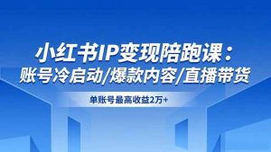 小红书IP变现陪跑课：账号冷启动/爆款内容/直播带货，单账号最高收益2万+-副业网创