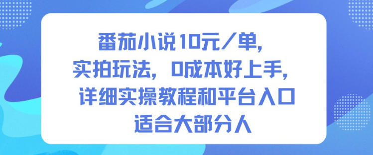 番茄小说10米每单，实拍玩法，0成本好上手，详细实操教程和平台入口适合大部分人-副业网创